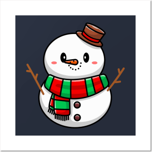 Cute Snowman Cartoon Vector Icon Illustration Posters and Art